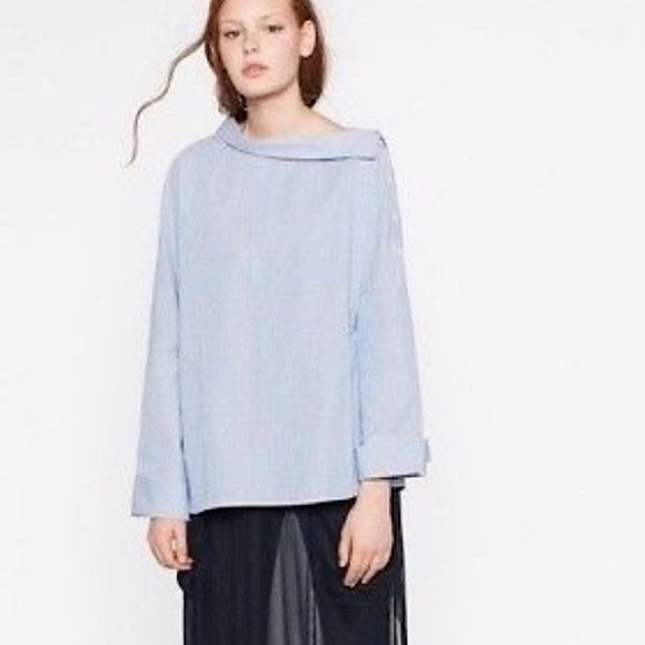 Zara Off Shoulder Button Striped Long Sleeve Top - Picture 8 of 8